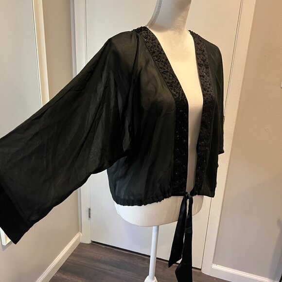 NWT Steve Madden Black Sheer Evening Beaded Cocoon Cardigan, One Size - Picture 4 of 16